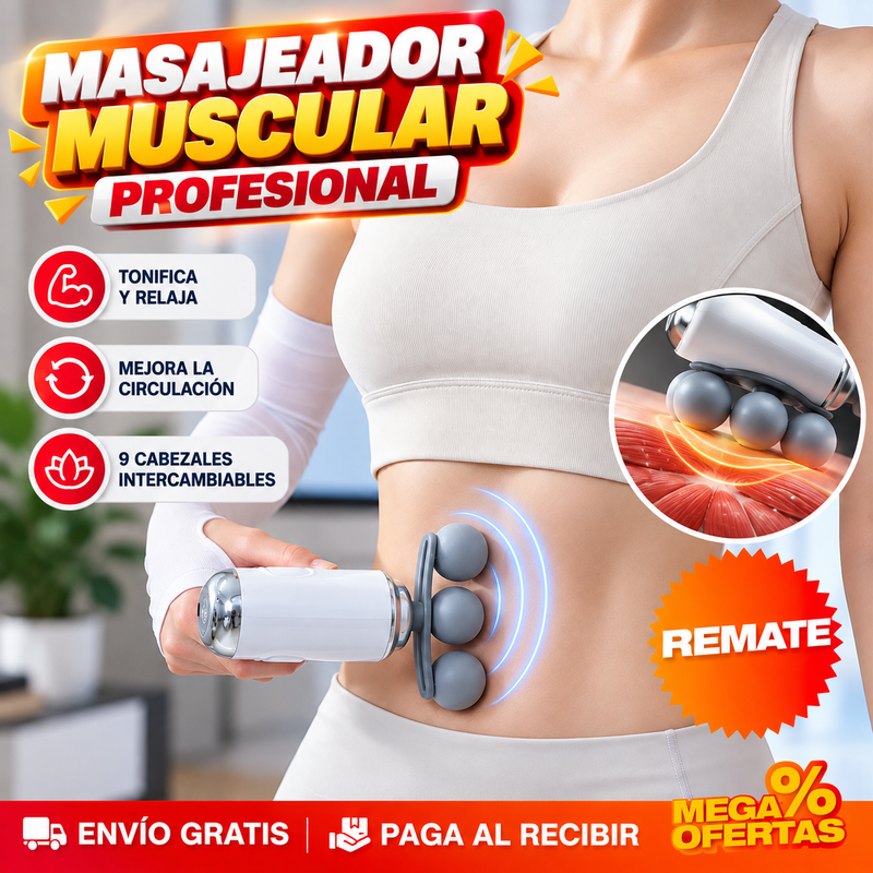 Masajeador Muscular Profesional de Cabezal Triple