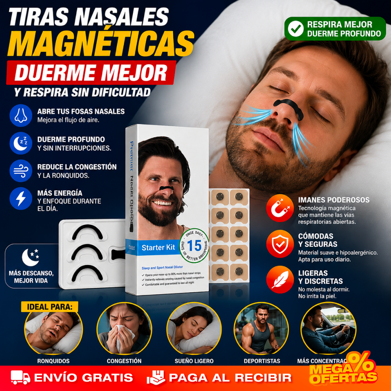 Tiras Nasales Magnéticas Antirronquidos y Deportivas