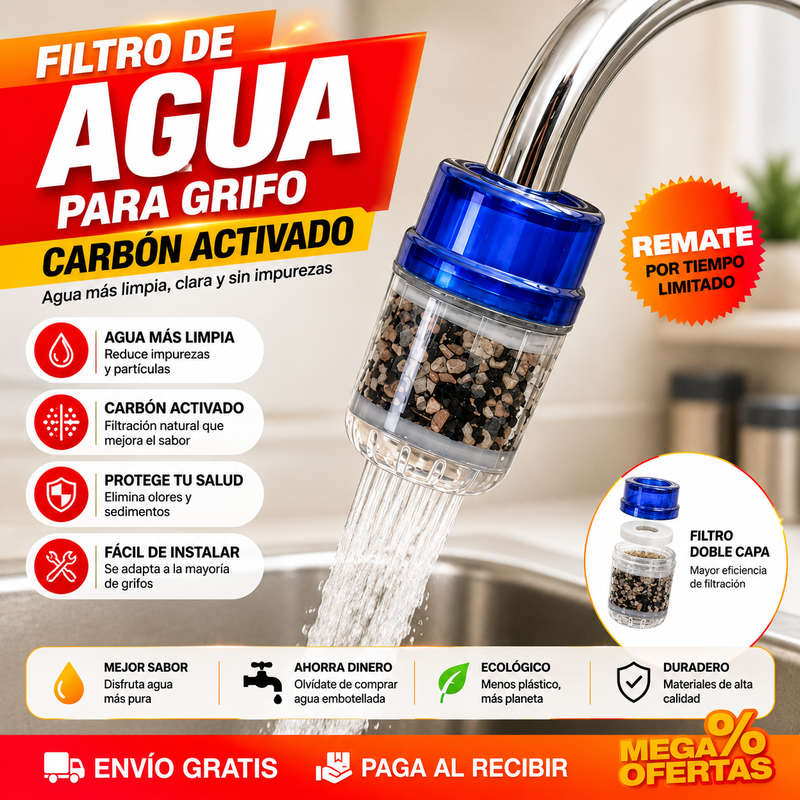 Filtro de Agua para Grifo de Carbón Activado