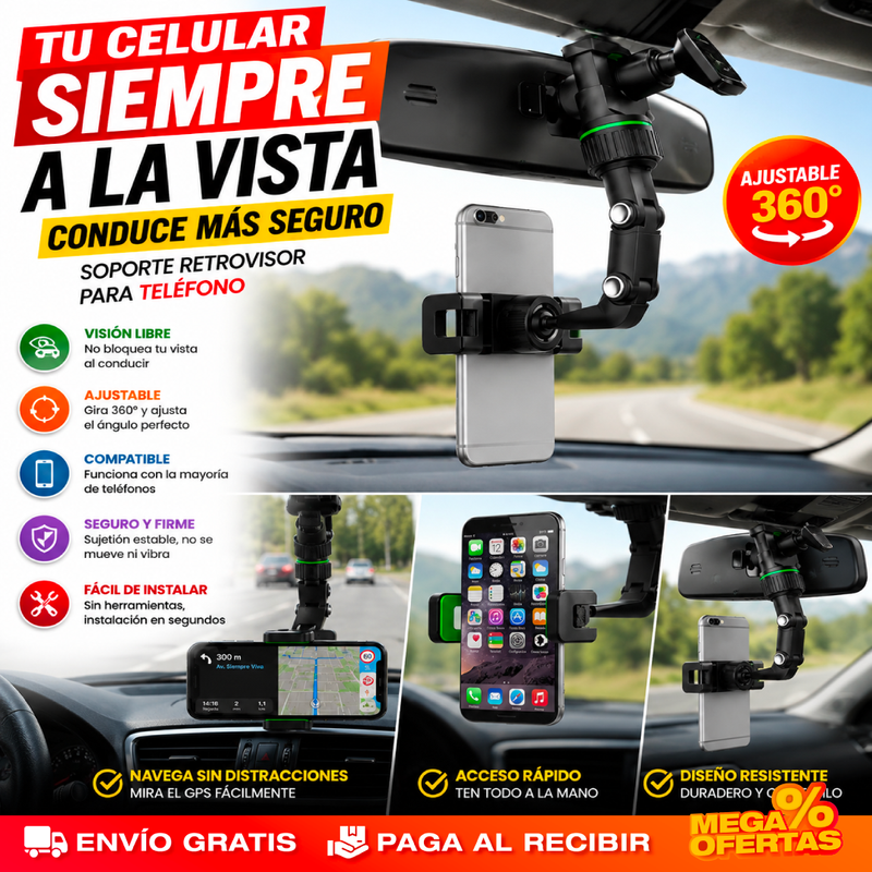 SOPORTE DE TELÉFONO PARA ESPEJO RETROVISOR 360 GRADOS
